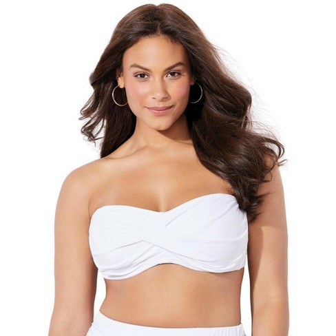 Swimsuits for All Women's Plus Size Valentine Ruched Bandeau Bikini Top, 22  - White