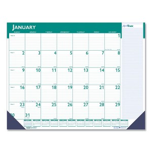 Express Track Monthly Desk Pad Calendar, 22 x 17, White/Teal Sheets, Teal Binding, 13-Month: Jan 2025 to Jan 2026 - 1 of 1