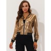INSPIRE CHIC Women's Holographic Fashion Stand Collar Metallic Lightweight Zip Bomber Jacket - 3 of 4