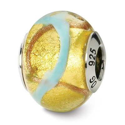 Black Bow Jewelry Sterling Silver, Yellow and Light Blue Swirl Murano Glass Bead Charm