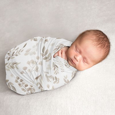 Image of Sweet Jojo Designs Boy, Girl, Unisex/Gender Neutral Swaddle Baby Blanket Botanical Ivory, Taupe and White