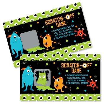 Big Dot of Happiness Monster Bash - Little Monster Birthday Party or Baby Shower Game Scratch Off Cards - 22 Count