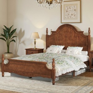 AMERLIFE Bed Frame, Solid Wood with 56" Arched Headboard, Wooden Slats Support,Traditional Poster Bed, Easy Assembly,No Box Spring Needed - 1 of 4