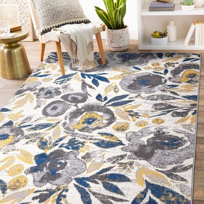 Vintage Floral Cream Synthetic Rectangular Area Rug 7'10" x 10'