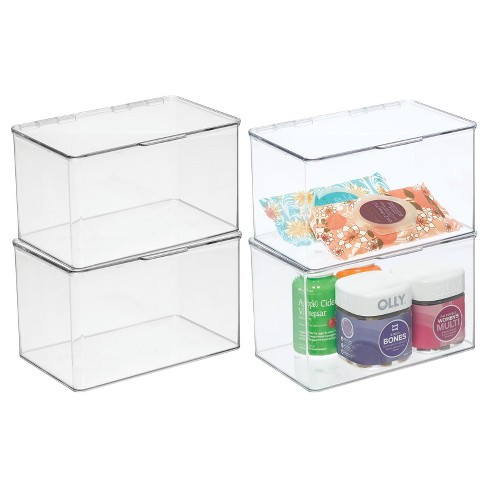 MDesign Plastic Stackable Bathroom Storage Organizer with Drawer, 4 Pack,  Clear