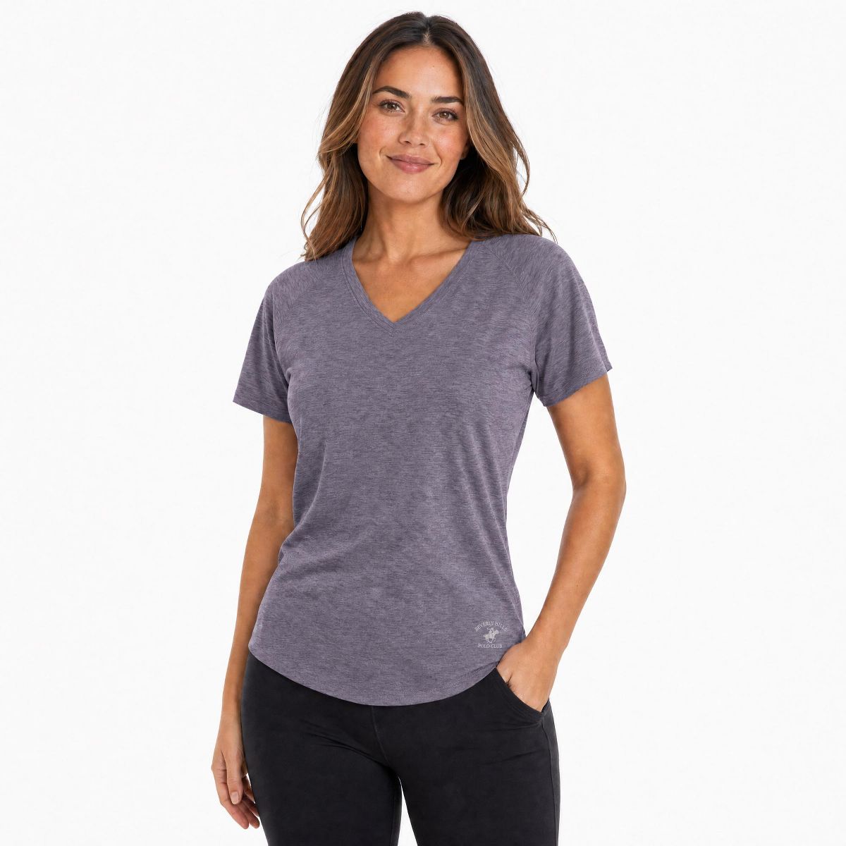 Beverly Hills Polo Club Women's Performance T-Shirt - Short Sleeve V Neck Space Dye Curved Hem Athletic Tee (S-XL)