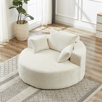 Grungis Round Corduroy Sponge Single Sofa with Back Cushion & Pillows,Fluffy Modern Sleeper Chair for Living Room & Bedroom