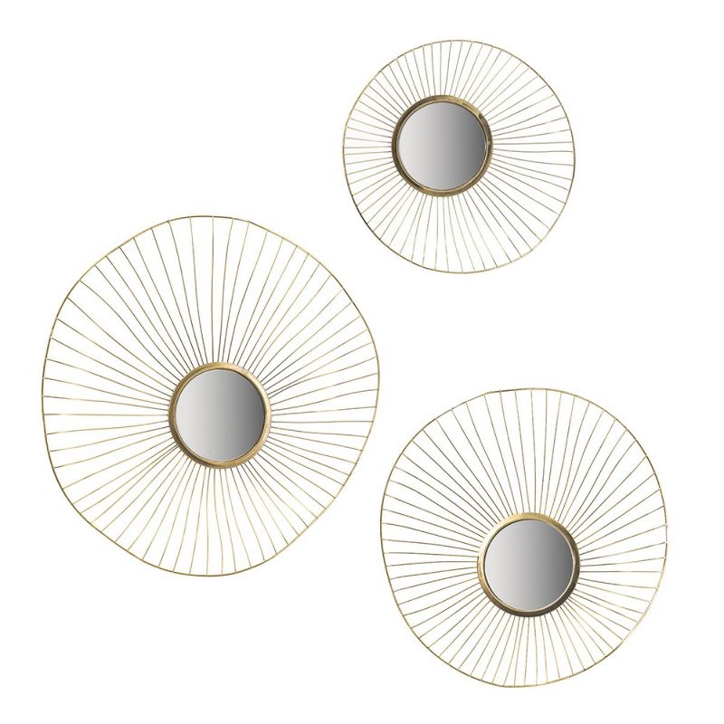 Set of 3 Wall Mirror Abstract designed Wall mirrors with Frame for Home & Office,Top of Sideboard L:26x5x25.5" M:22x3.5x22" S:18x2.5x18"-The Pop Home, 4 of 9