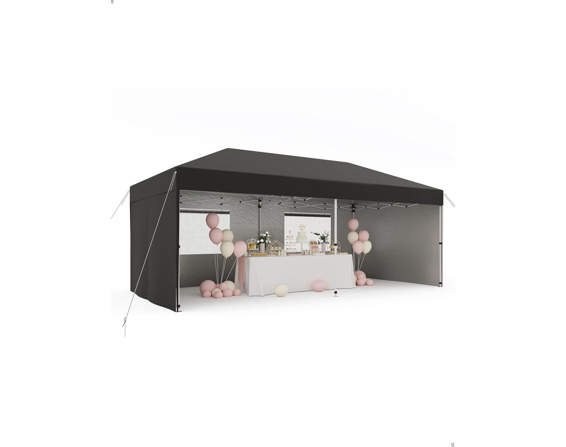 10x20 Pop Up Canopy Tent with 4 SideWalls, Heavy Duty Outdoor Canopy All Season Waterproof Commercial Street Vendors Party Tents with Roller Bag