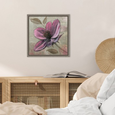 Plum Floral III Purple Canvas Wall Art with Grey Frame