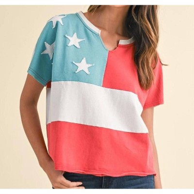 Women's American Flag Mineral Washed Knit Top - AnnieWear