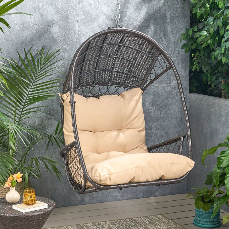 Malia Outdoor Wicker Hanging Chair (Stand Not Included)  Brown/Tan - Christopher Knight Home, 3 of 8
