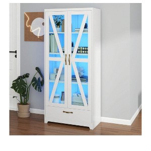 61" Tall Kitchen Pantry Cabinet with LED Lights, Metal Storage Cabinets with Glass Doors and Adjustable Shelves, Metal Food Pantry Cabinet - 1 of 4