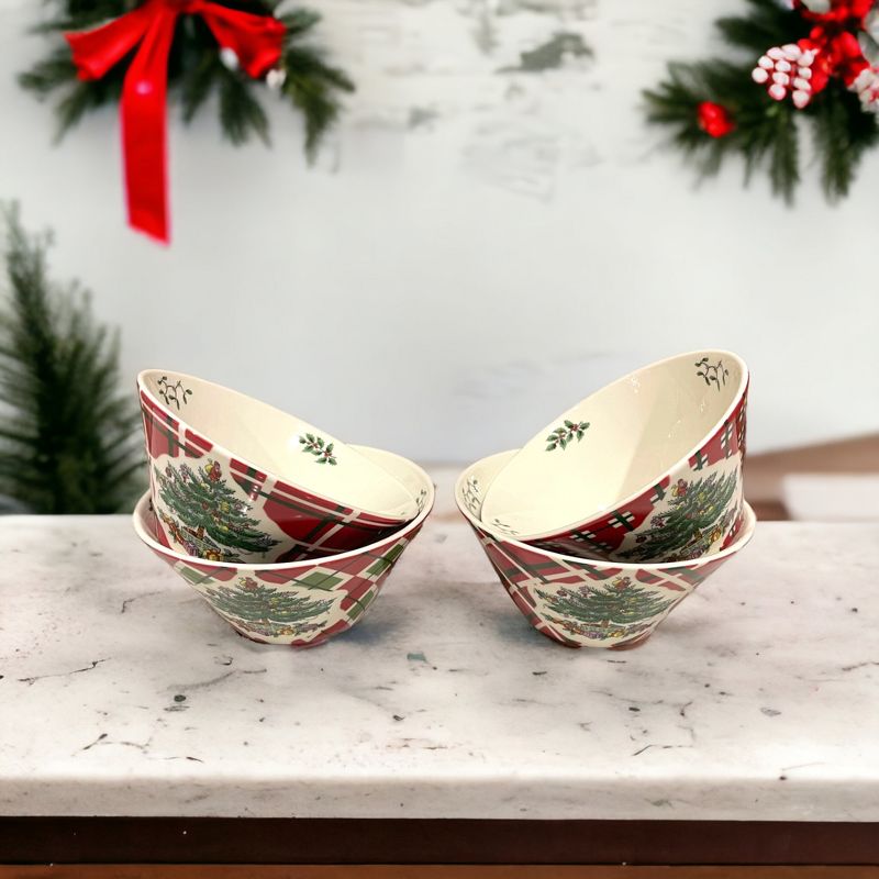 Spode Christmas Tree Tartan Ice Cream Bowl, Set of 4, Dessert Bowls for Fruit, Ice Cream, Condiments and Holiday Treats, Fine Earthenware, 2 of 6