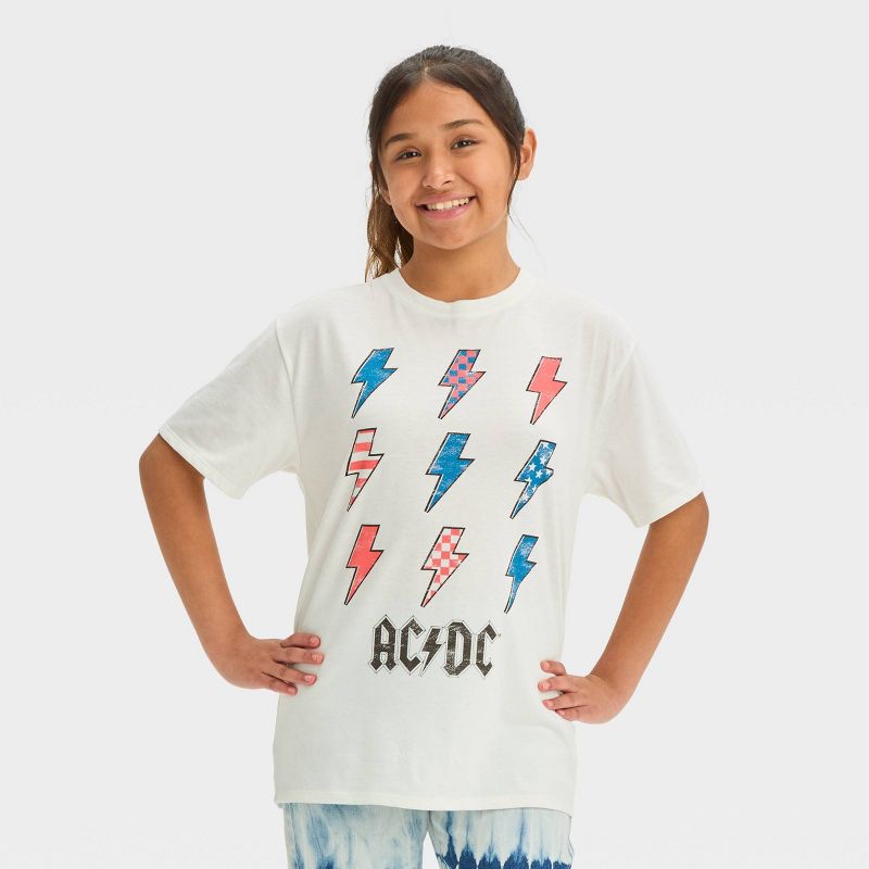 Girls' Short Sleeve Oversized Americana ACDC Graphic T-Shirt - art class™ White, 1 of 5