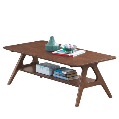 Dexmalle Mid-Century Modern Rectangular Wood Coffee Table with Shelf