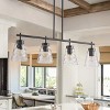 Modern 4-Light Kitchen Island Pendant Light, Industrial Linear Chandelier with Clear Glass Shades, Black Finish - 2 of 4