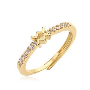 HOPE LOVE SHINE Aquarius Zodiac Adjustable Ring – Gold Plated Brass with Cubic Zirconia Detailing - 1 of 4