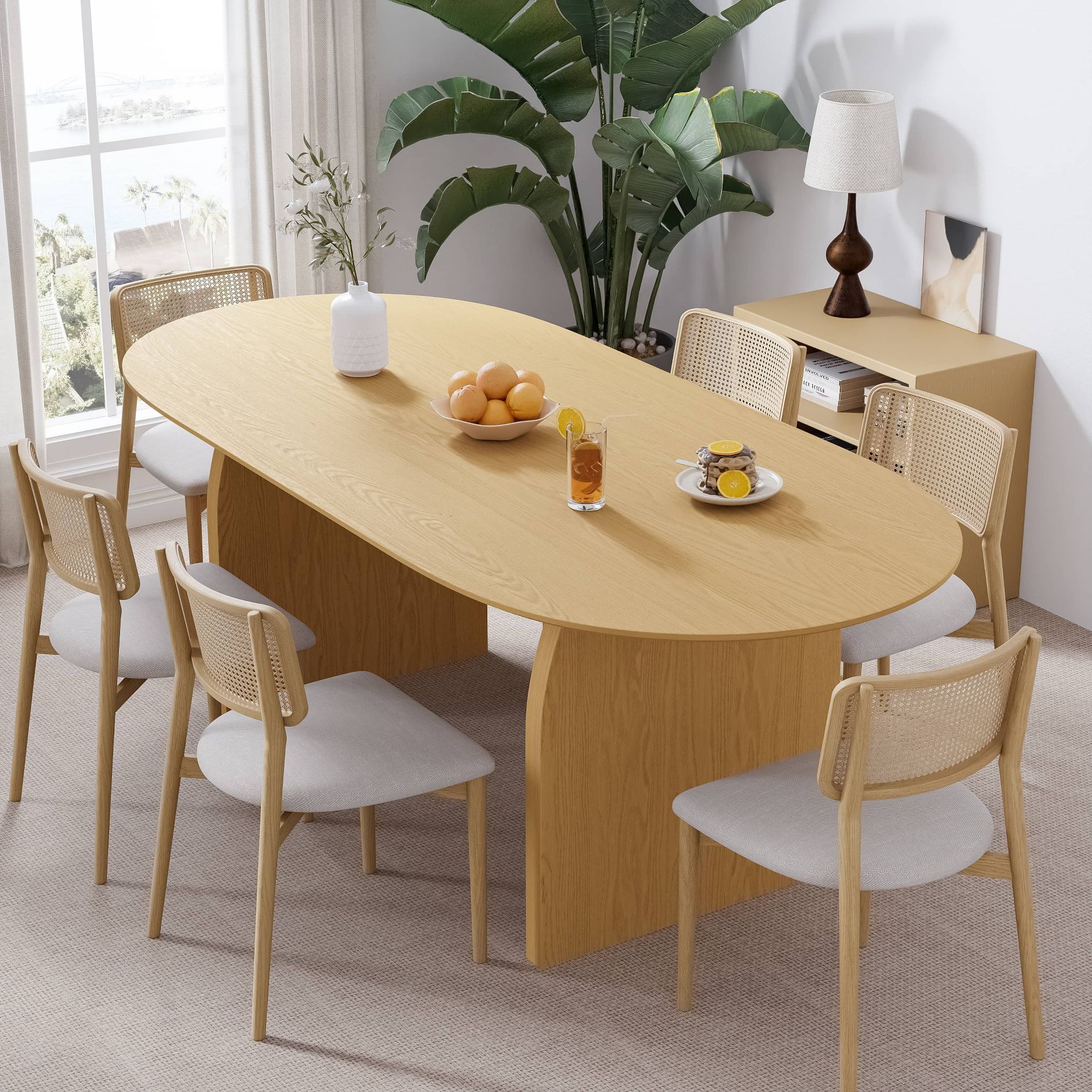 Dovelina 67" Oval Dining Table for 6 - Mid-Century Modern Farmhouse, Natural Wood