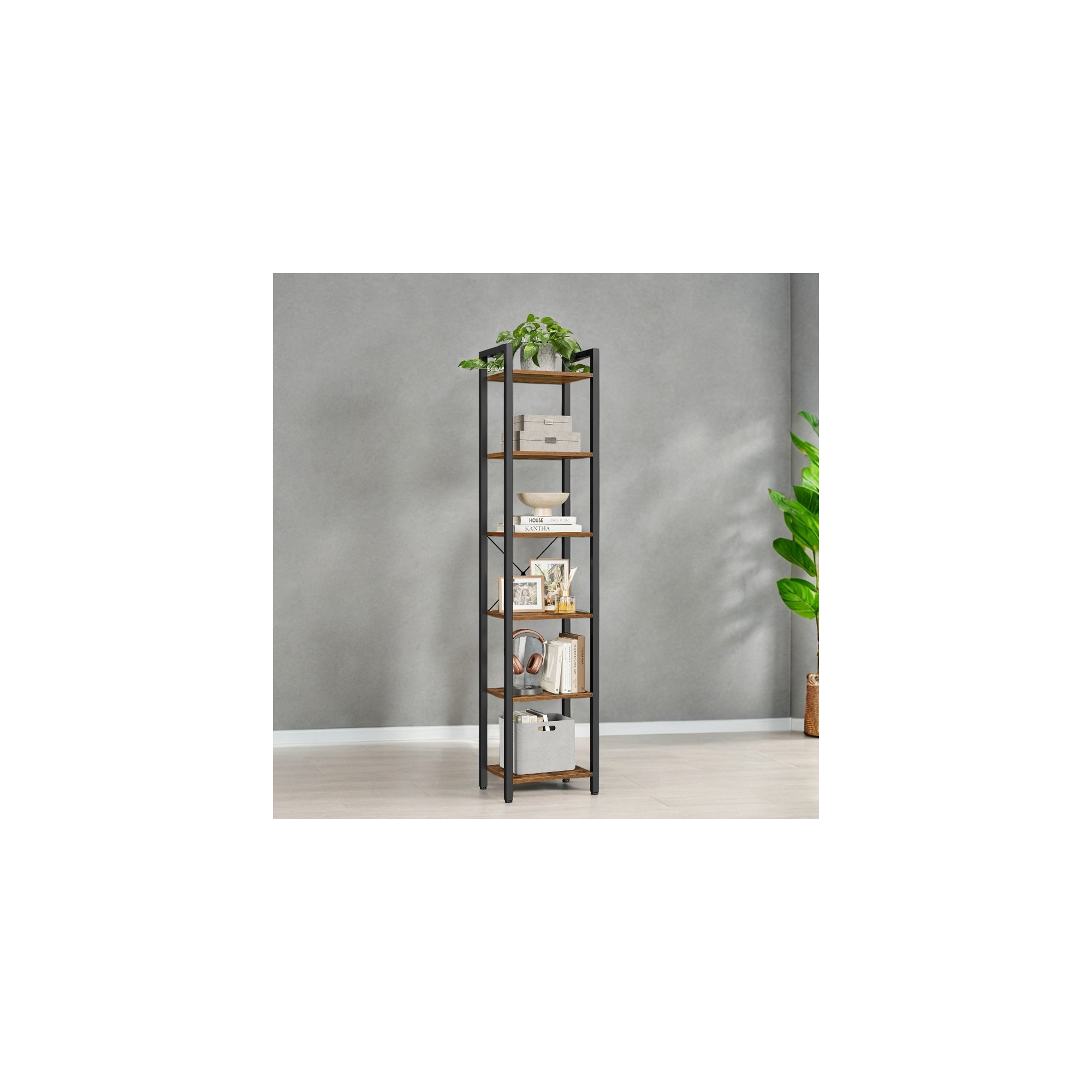 VASAGLE Storage Rack 6-Tier Tall Bookshelf Bookcase Display Shelves 11.8 x 15.7 x 73.8 Inches Rustic Brown and Black
