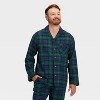 Men's Plaid Flannel Long Sleeve Shirt and Pants Holiday Matching Family Pajama Set - Wondershop™ Navy Blue - 3 of 4