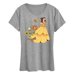 Women's - Disney Princess - Belle And Chip Flower Power Short Sleeve Graphic T-Shirt - 1 of 4