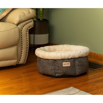 Gray and Beige Round Plush Velvet Cat Bed