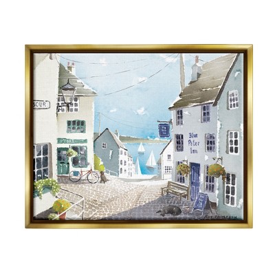 Stupell Industries Coastal Town Seaport Sailboats Framed Floater Canvas Wall Art