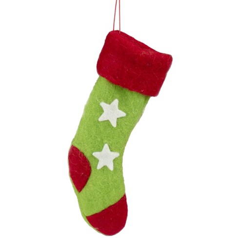 Tii Collections 9.5" Green and Red Stars Felt Christmas Stocking Ornament - image 1 of 3