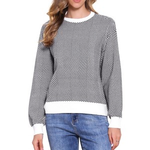 INSPIRE CHIC Women's Crew Neck Contrast Long Lantern Sleeve Casual Tops - 1 of 4