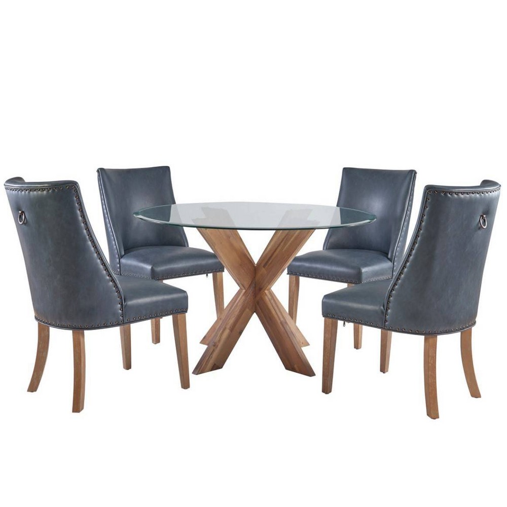 Photos - Dining Table 5pc Axbridge Upholstered Chairs & Beveled Glass  Set - Powell: