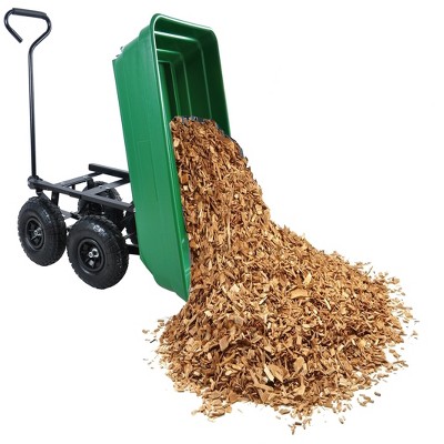 FURNIinspire Wheelbarrows And Lawn Carts Dump Carts With Steel Frame, Yard Utility Dump Wagon Lawn Cart For Soil, Firewood, Green, 43“*20"*39"