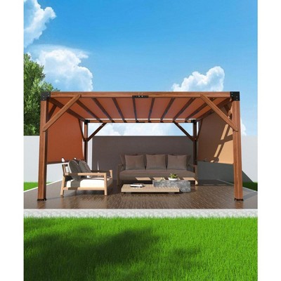 12'X 14' Cedar Wood Pergola with Solid Structure, Retractable Shade Canopy, Patio Pergola for Backyard