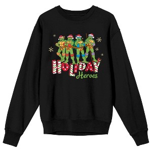 Sweatshirtnage Mutant Ninja Turtles TMNT Holiday Heroes Women's Black Crew Neck Long Sleeve Sweatshirt - 1 of 3