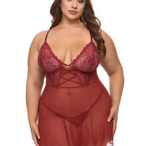 Oh La La Cheri Women's Curvy Avery Sheer Babydoll 71-12092X - 1 of 4