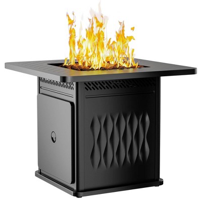 East Oak 32" Brazi Propane Square Outdoor Tabletop Fireplace Black: Iron Frame, Rust & Heat-Resistant