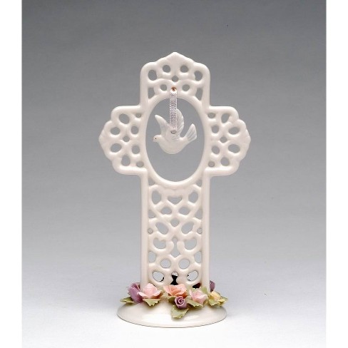 Kevins Gift Shoppe Ceramic Cross with Dove Bird and Flowers Figurine - image 1 of 3