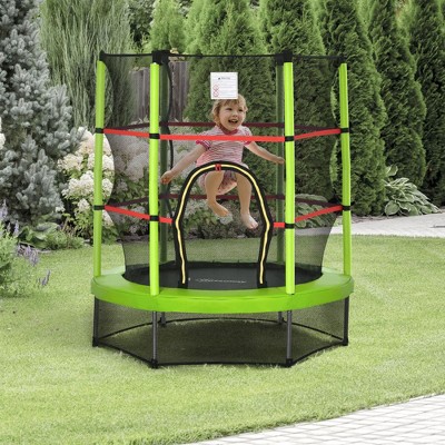 HFYee 5.3FT Trampoline Indoor 64" Toddler Trampoline for Kids 3-10 Years with Safety Enclosure, Indoor and Outdoor Use, Green