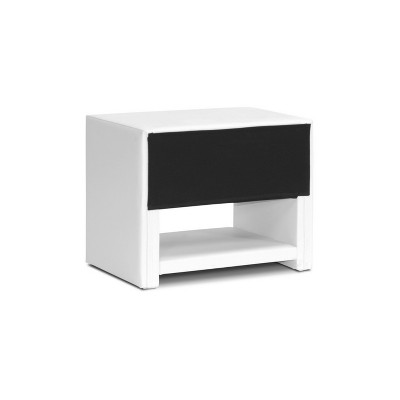 Petite Massey White Faux Leather Modern Nightstand with Single Drawer