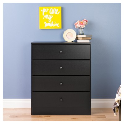 Astrid Sleek Black 4-Drawer Dresser with Solid Wood Knobs
