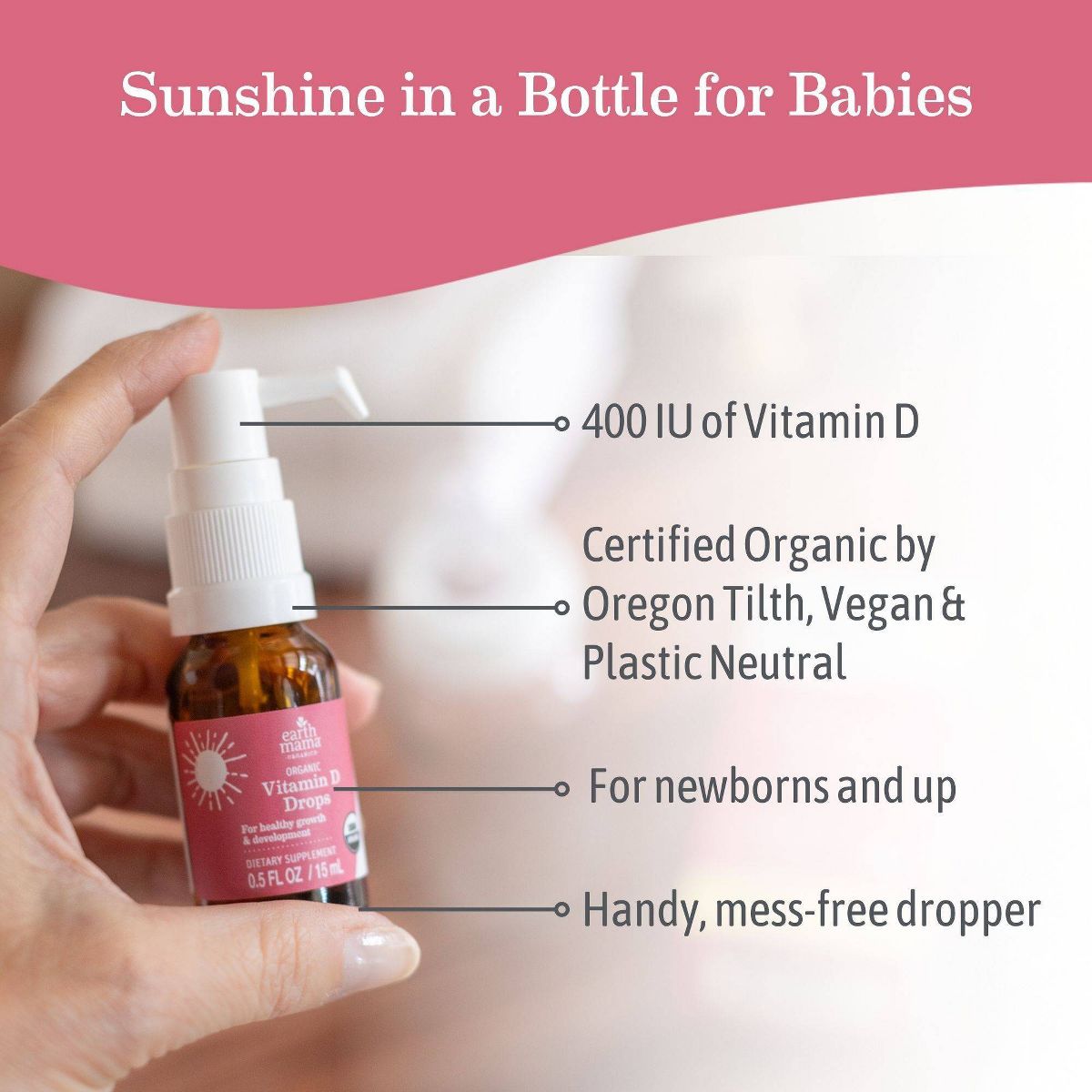 Earth Mama Baby Organic Vitamin D Liquid Drops - 0.5 fl oz - thumbnail 3