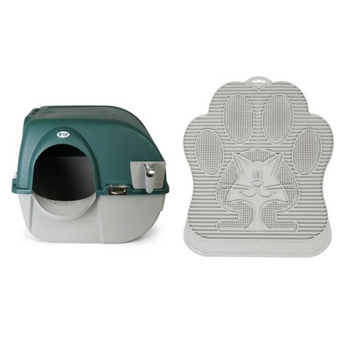 Omega Paw Enclosed No Scoop Self-Cleaning Litter Box & Paw Cleaning Mat for Cats