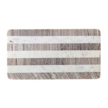21" x 11" Marble Cutting Board with Striped White/Beige - Storied Home