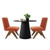 3-Piece Black Round Concrete Table Set, 35" Manufactured Black Round Dining Room Table with 2 Upholstered Chairs, Accent Table Set-Maison Boucle - image 2 of 4