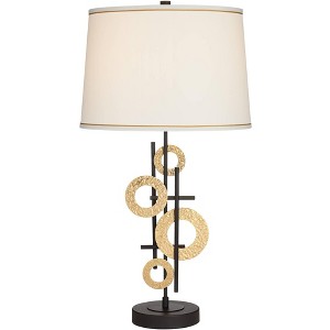 Possini Euro Design Jupiter 30" Tall Geometric Sculpture Modern End Table Lamp Dual USB Ports Black Gold Single White Shade Living Room Charging - 1 of 4
