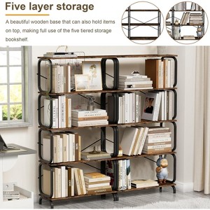 5-Tier Tall Floor Standing Bookshelf, Vintage Display Storage Open Bookcase, Industrial Organizer for School Living Room Bedroom Home Office - 1 of 4