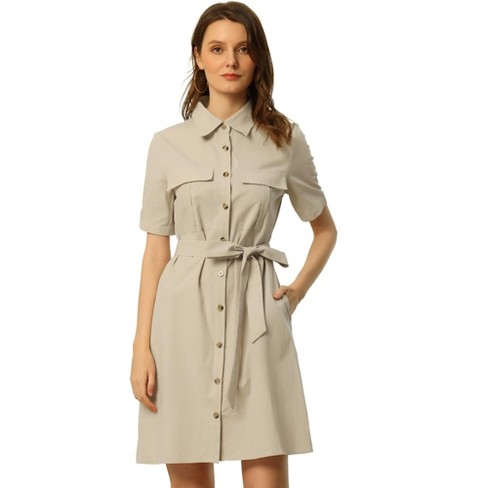 BELTED SHIRTDRESS - Beige