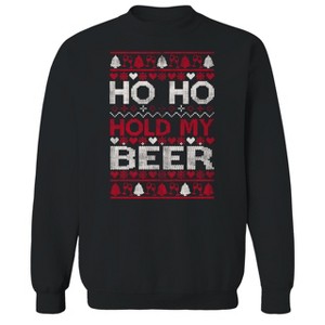 Rerun Island Men's Christmas Ho Ho Hold My Drink Long Sleeve Graphic Cotton Sweatshirt - 1 of 1