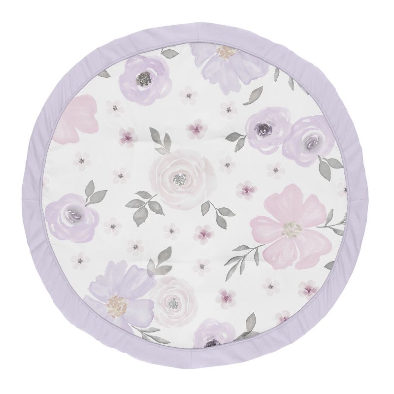 Sweet Jojo Designs Girl Baby Tummy Time Playmat Watercolor Floral Purple Pink and Grey, 1 of 6