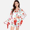 Anna-Kaci Lounge Women's Holiday Bow Print Pajama Set with Ribbon Tie Details and Button-Up Top - 2 of 4